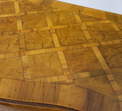 EstablishedLines Italian Parquet Burl Wood Bombe Style Compact Entry Chest of Drawers Dresser