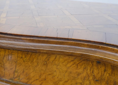 EstablishedLines Italian Parquet Burl Wood Bombe Style Compact Entry Chest of Drawers Dresser