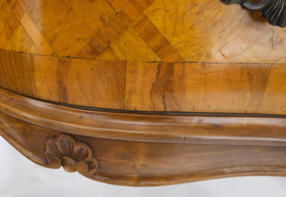 EstablishedLines Italian Parquet Burl Wood Bombe Style Compact Entry Chest of Drawers Dresser