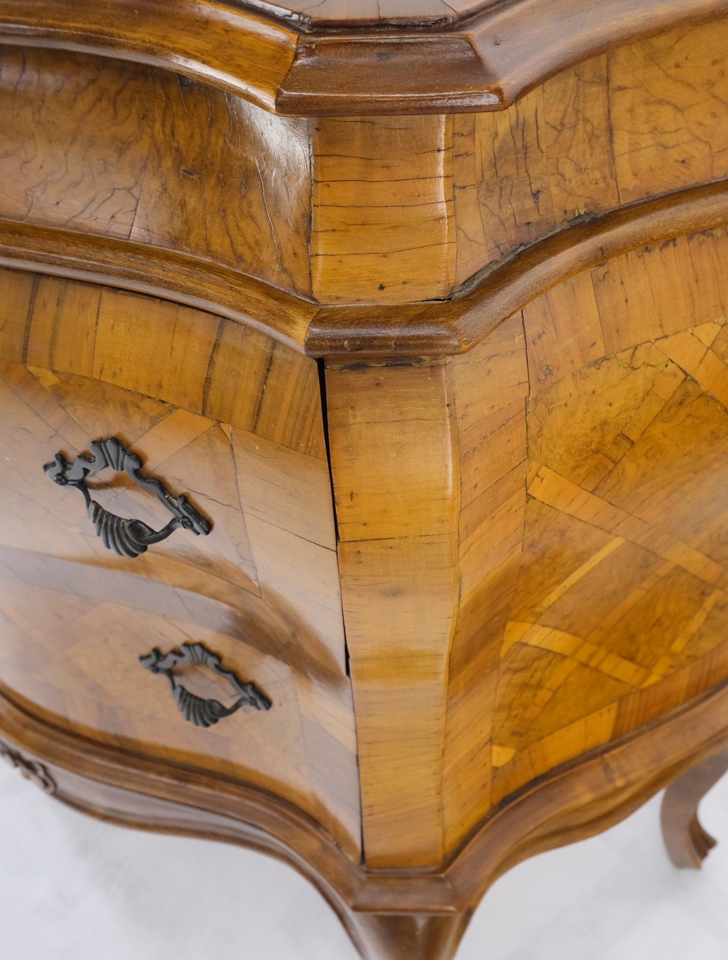 EstablishedLines Italian Parquet Burl Wood Bombe Style Compact Entry Chest of Drawers Dresser