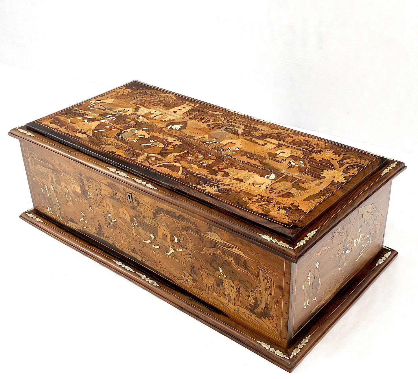 Large Box Trunk Bone Inlayed Rosewood Storage Village Scenery Very Fine Detail