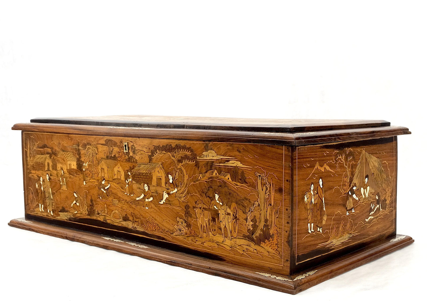 Large Box Trunk Bone Inlayed Rosewood Storage Village Scenery Very Fine Detail