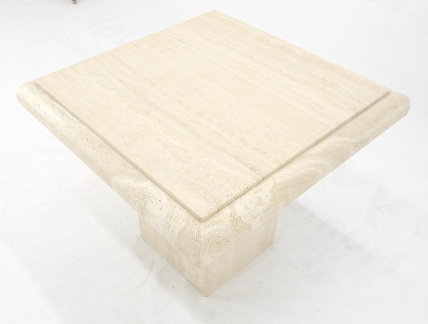 Single Travertine Base Beveled 27x27 Square Top Side End Lamp Table Stand MINT!
