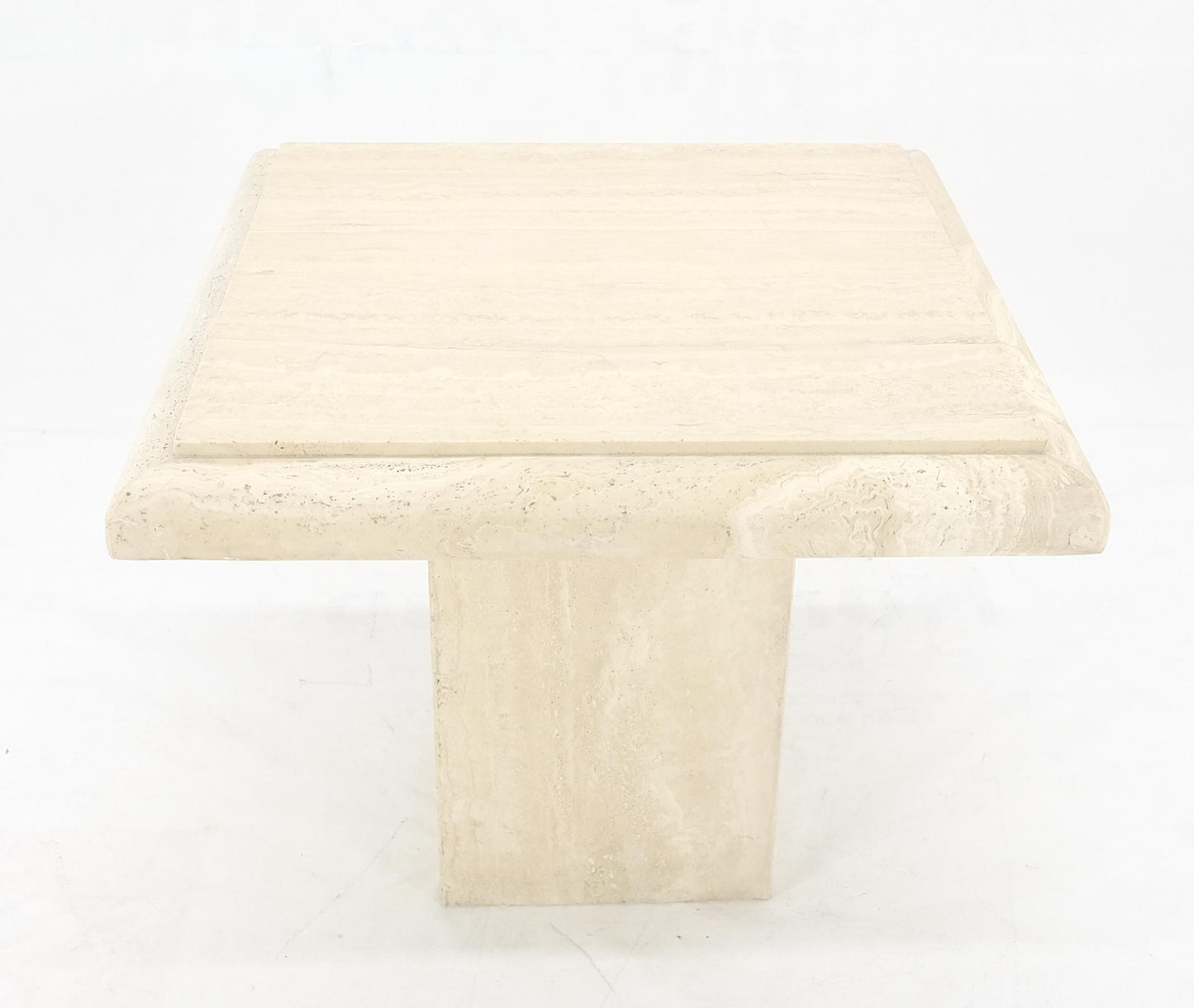 Single Travertine Base Beveled 27x27 Square Top Side End Lamp Table Stand MINT!