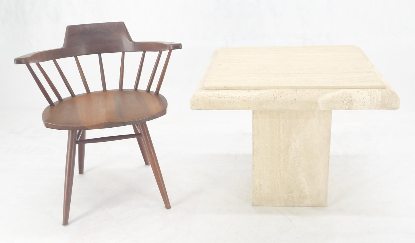 Single Travertine Base Beveled 27x27 Square Top Side End Lamp Table Stand MINT!