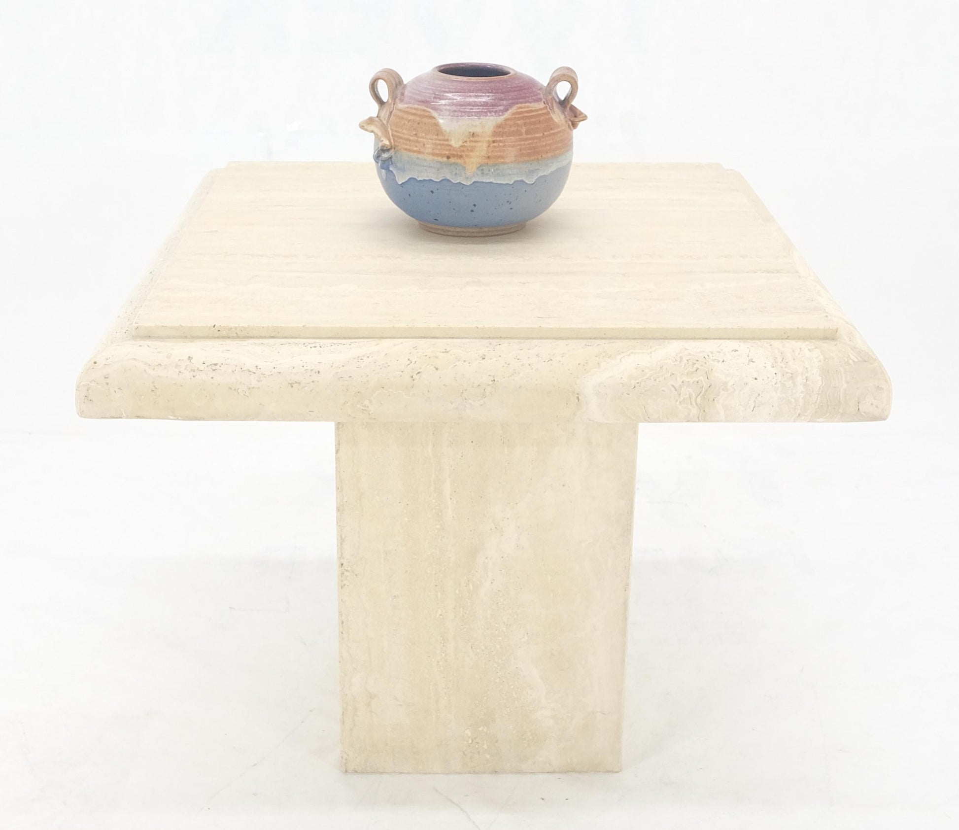 EstablishedLines Single Travertine Base Beveled 27x27 Square Top Side End Lamp Table Stand MINT!