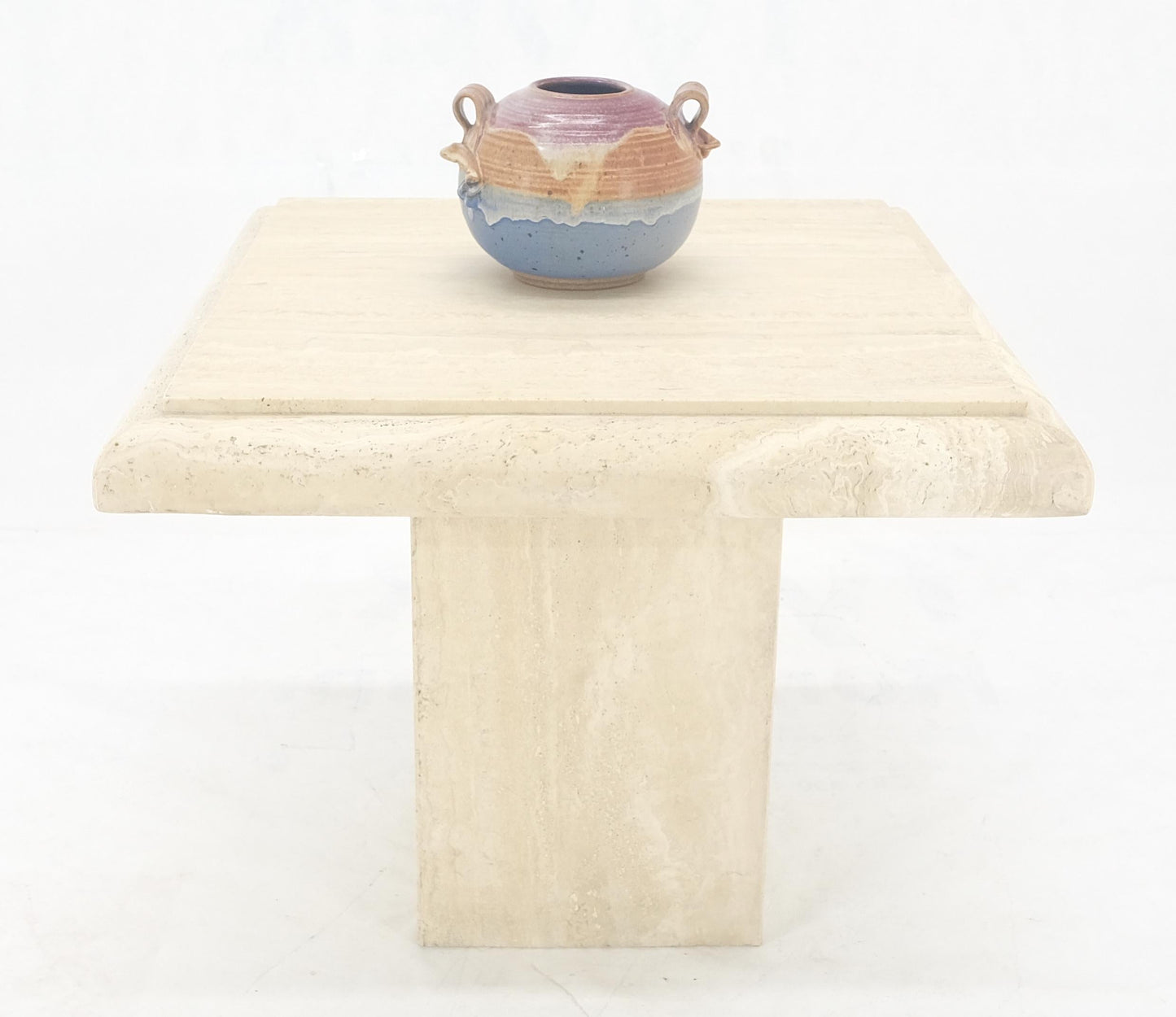 Single Travertine Base Beveled 27x27 Square Top Side End Lamp Table Stand MINT!