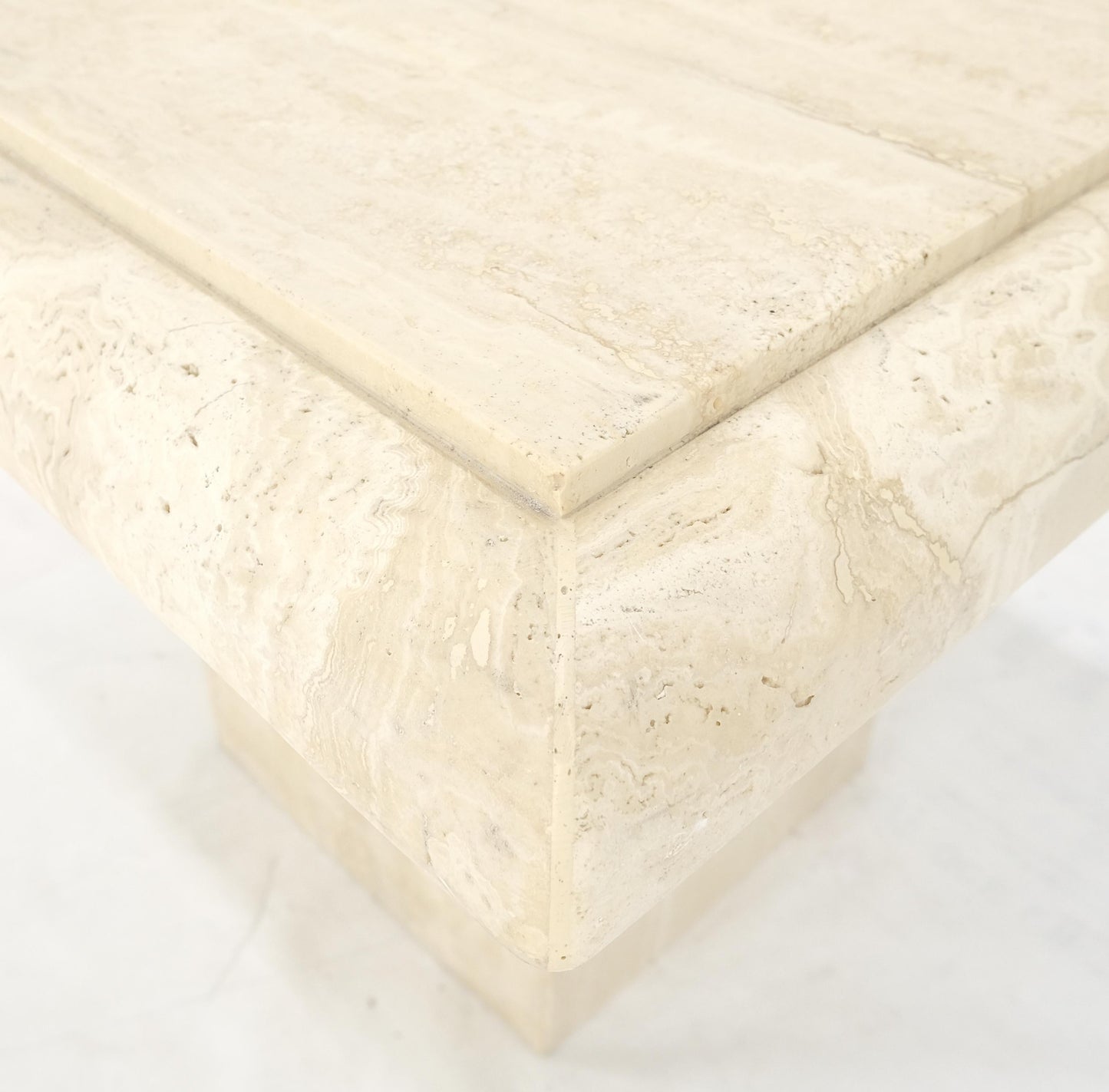 Single Travertine Base Beveled 27x27 Square Top Side End Lamp Table Stand MINT!