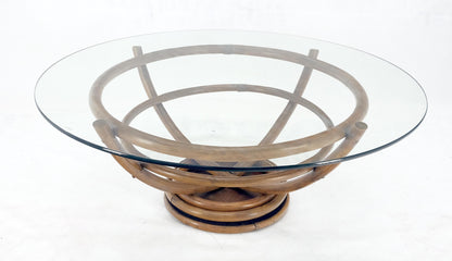 EstablishedLines Bentwood Bamboo Reed Style Base 48" Diameter Round Glass Top Coffee Table MINT!