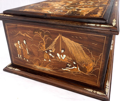 Large Box Trunk Bone Inlayed Rosewood Storage Village Scenery Very Fine Detail