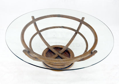 EstablishedLines Bentwood Bamboo Reed Style Base 48" Diameter Round Glass Top Coffee Table MINT!