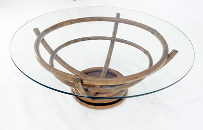 EstablishedLines Bentwood Bamboo Reed Style Base 48" Diameter Round Glass Top Coffee Table MINT!
