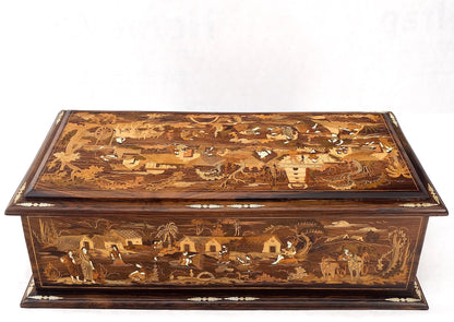 Large Box Trunk Bone Inlayed Rosewood Storage Village Scenery Very Fine Detail