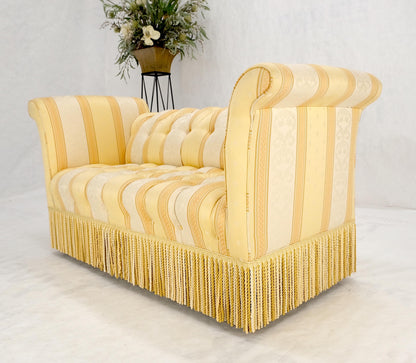 Gold & White Stripe Silk Upholstery Tufted Sofa Loveseat Tassels Decorated MINT!
