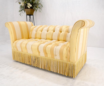 Gold & White Stripe Silk Upholstery Tufted Sofa Loveseat Tassels Decorated MINT!