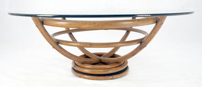EstablishedLines Bentwood Bamboo Reed Style Base 48" Diameter Round Glass Top Coffee Table MINT!