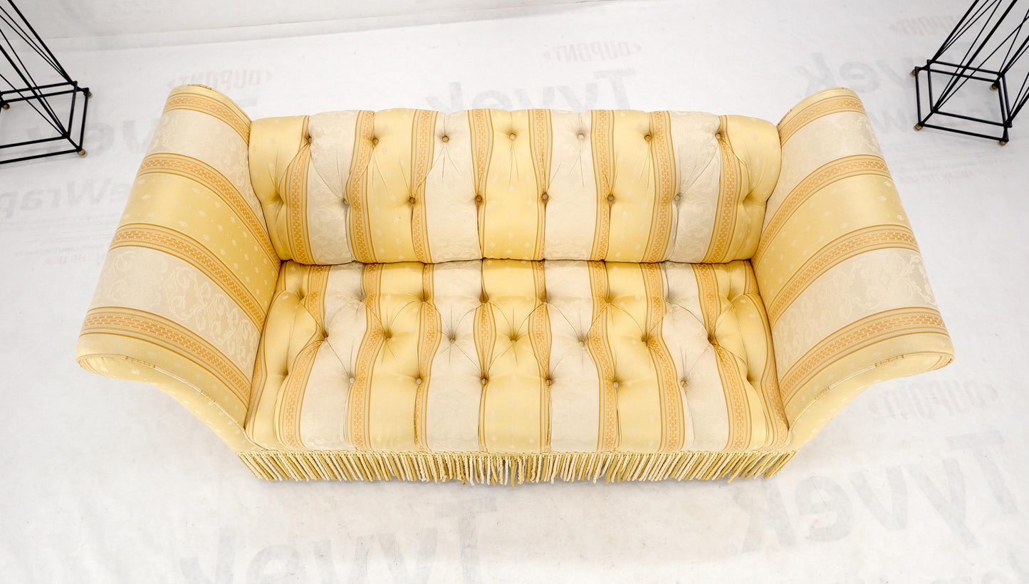 Gold & White Stripe Silk Upholstery Tufted Sofa Loveseat Tassels Decorated MINT!
