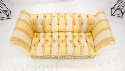 Gold & White Stripe Silk Upholstery Tufted Sofa Loveseat Tassels Decorated MINT!