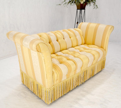 Gold & White Stripe Silk Upholstery Tufted Sofa Loveseat Tassels Decorated MINT!