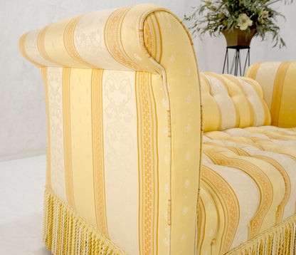 Gold & White Stripe Silk Upholstery Tufted Sofa Loveseat Tassels Decorated MINT!