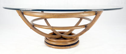 EstablishedLines Bentwood Bamboo Reed Style Base 48" Diameter Round Glass Top Coffee Table MINT!