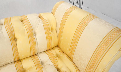 Gold & White Stripe Silk Upholstery Tufted Sofa Loveseat Tassels Decorated MINT!