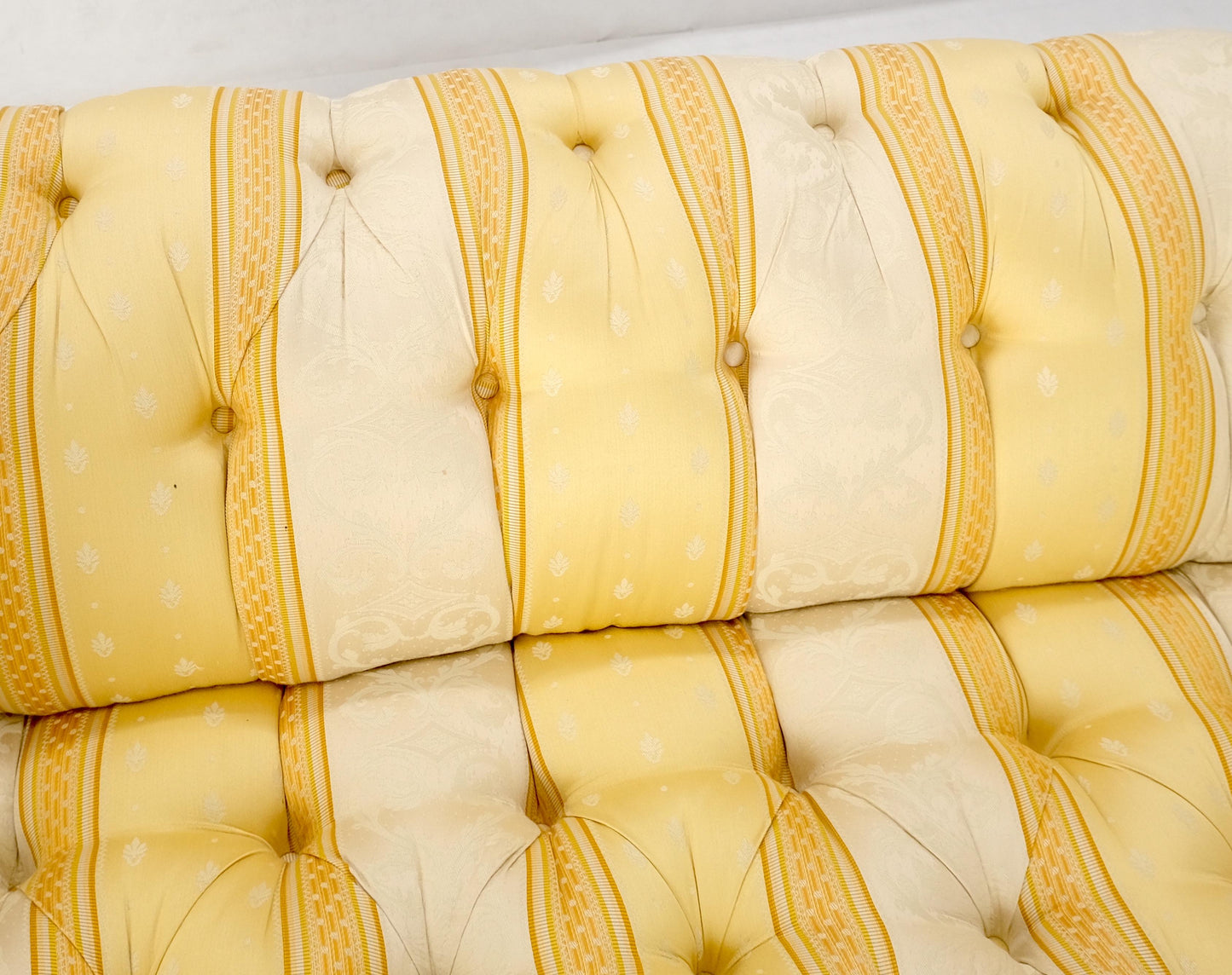 Gold & White Stripe Silk Upholstery Tufted Sofa Loveseat Tassels Decorated MINT!