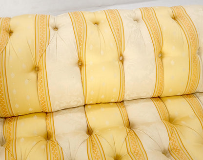 Gold & White Stripe Silk Upholstery Tufted Sofa Loveseat Tassels Decorated MINT!