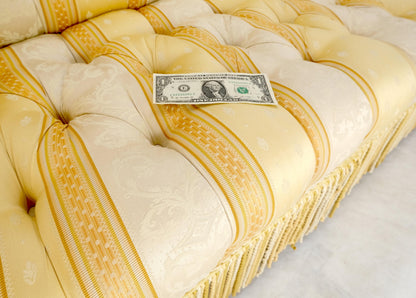 Gold & White Stripe Silk Upholstery Tufted Sofa Loveseat Tassels Decorated MINT!