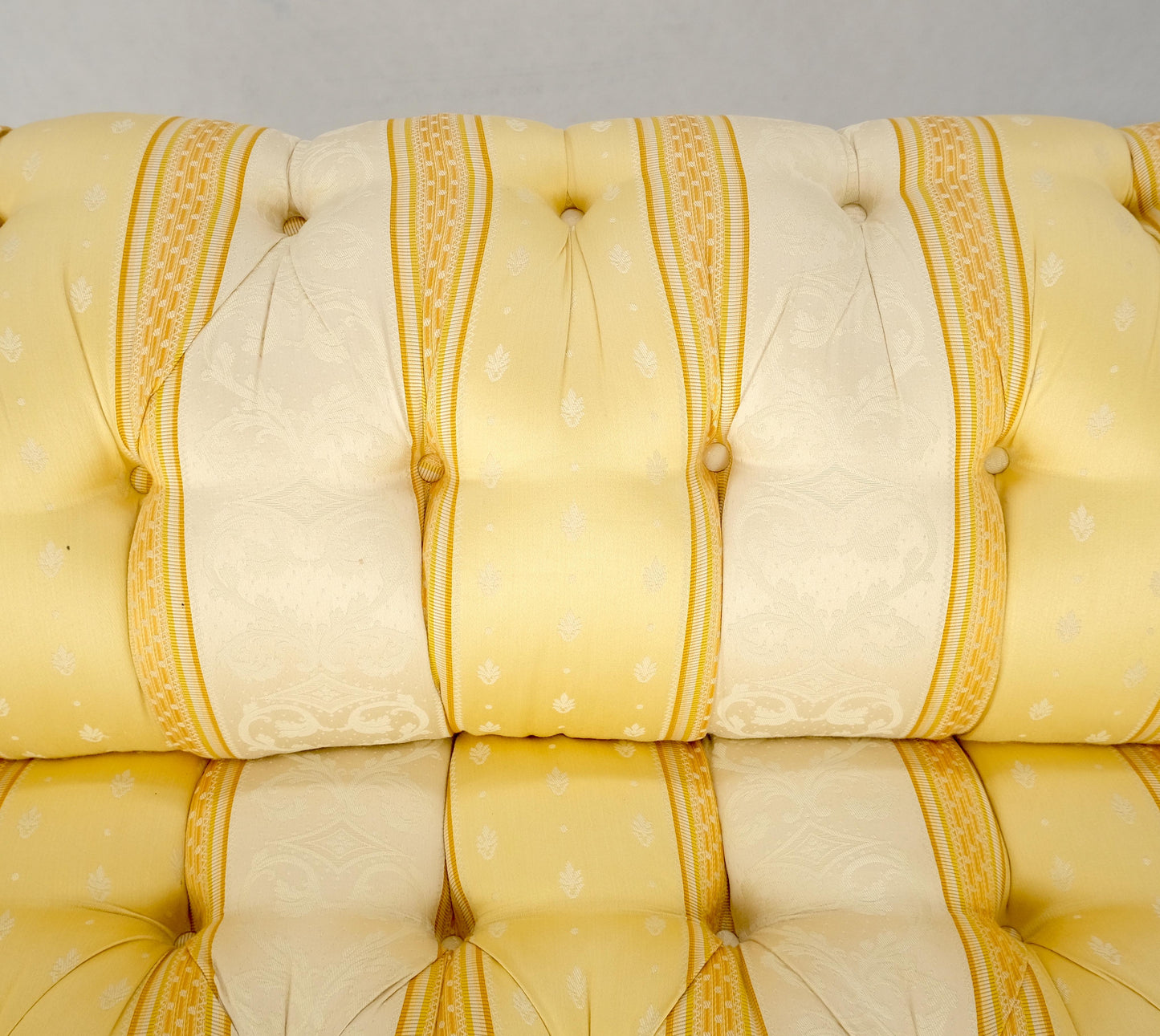 Gold & White Stripe Silk Upholstery Tufted Sofa Loveseat Tassels Decorated MINT!