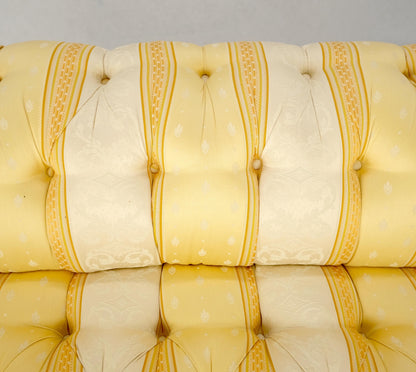 Gold & White Stripe Silk Upholstery Tufted Sofa Loveseat Tassels Decorated MINT!