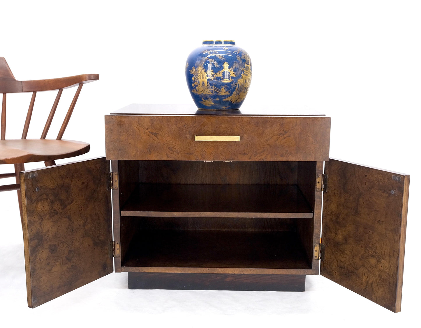 EstablishedLines Mid Century Widdicomb Burl Wood Two Door One Drawer End Table Nightstand Mint!