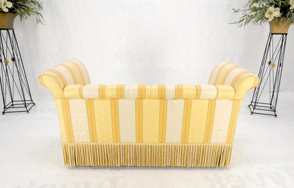 Gold & White Stripe Silk Upholstery Tufted Sofa Loveseat Tassels Decorated MINT!
