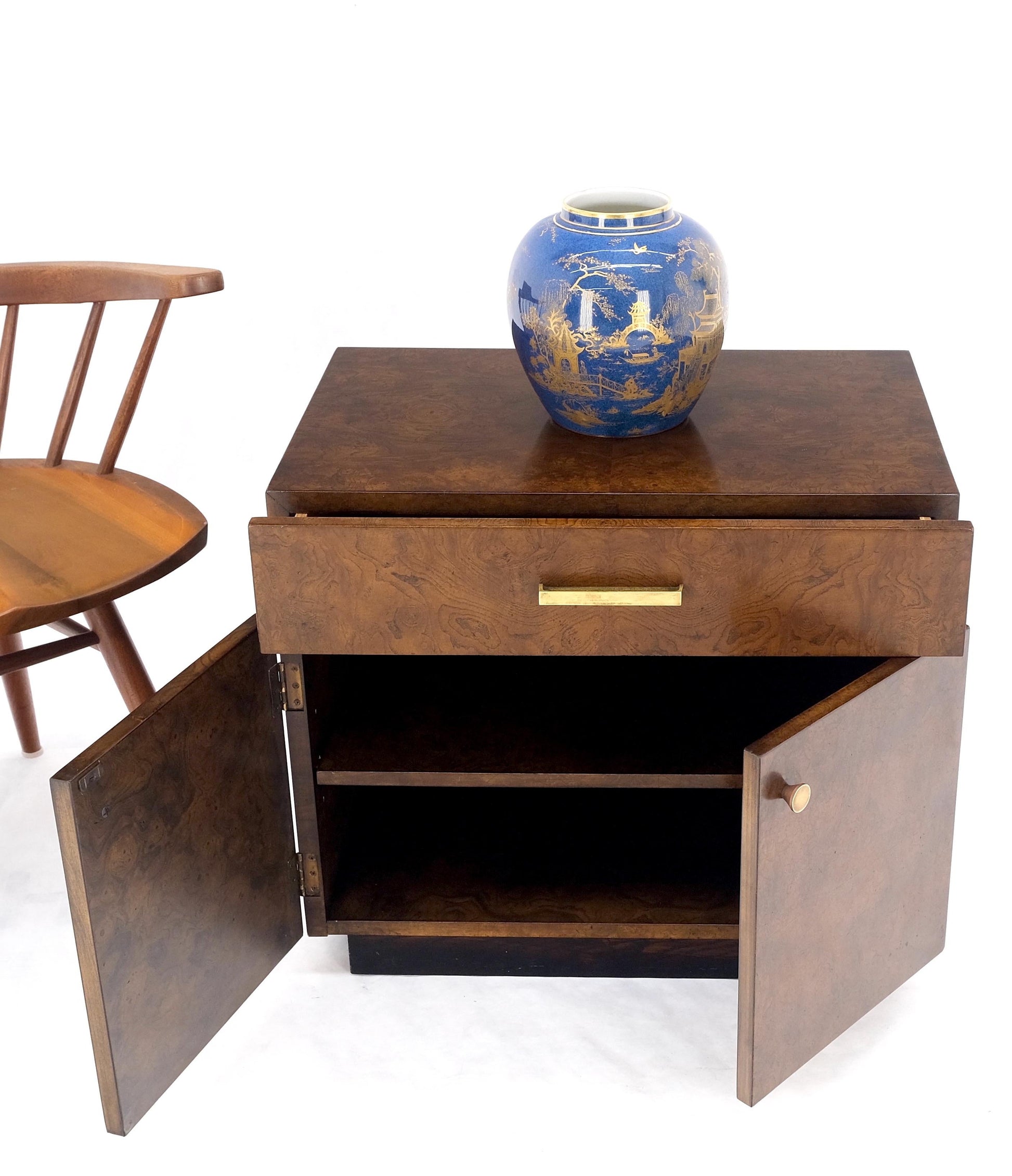 EstablishedLines Mid Century Widdicomb Burl Wood Two Door One Drawer End Table Nightstand Mint!