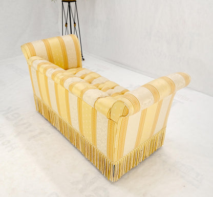 Gold & White Stripe Silk Upholstery Tufted Sofa Loveseat Tassels Decorated MINT!
