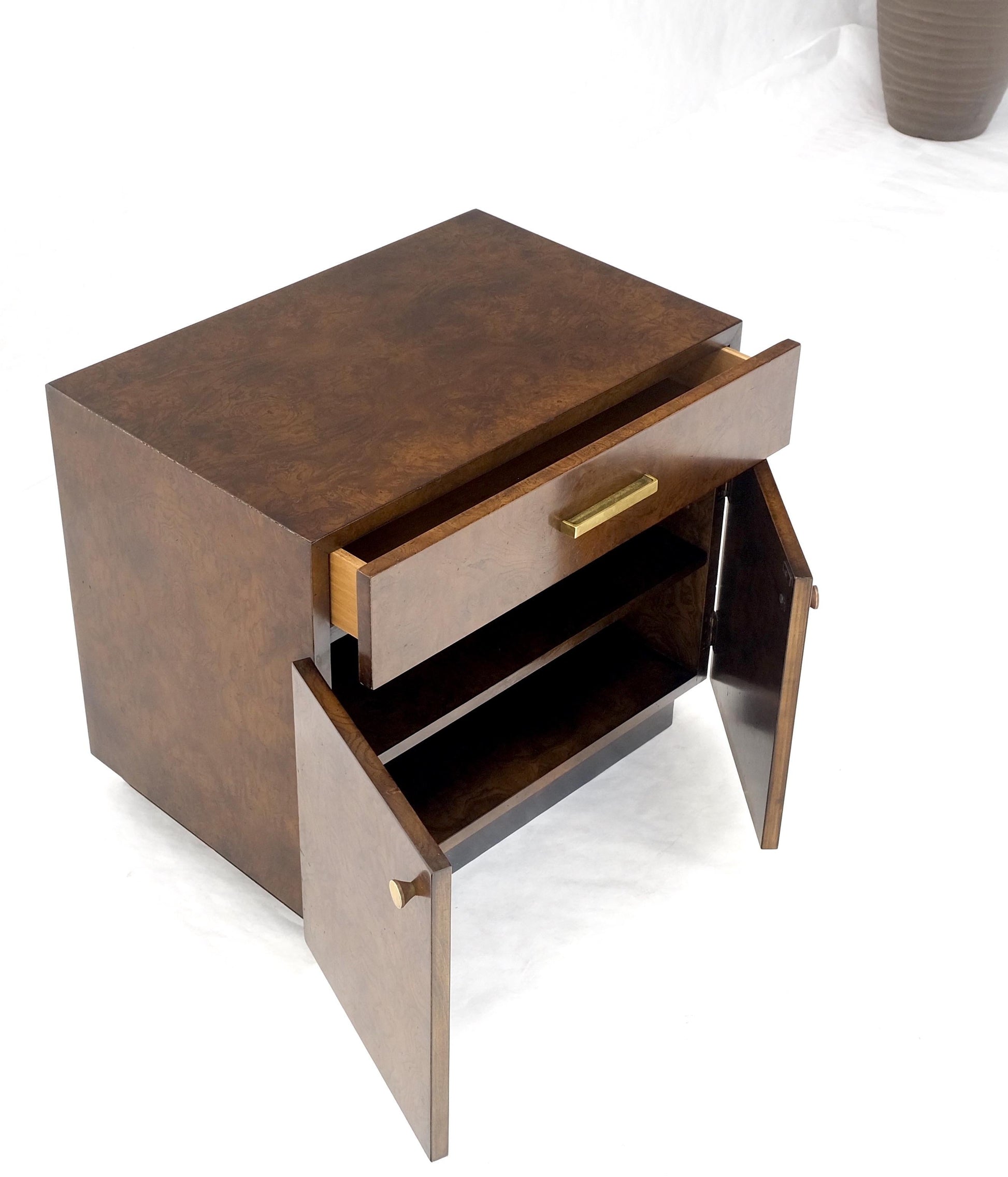 EstablishedLines Mid Century Widdicomb Burl Wood Two Door One Drawer End Table Nightstand Mint!