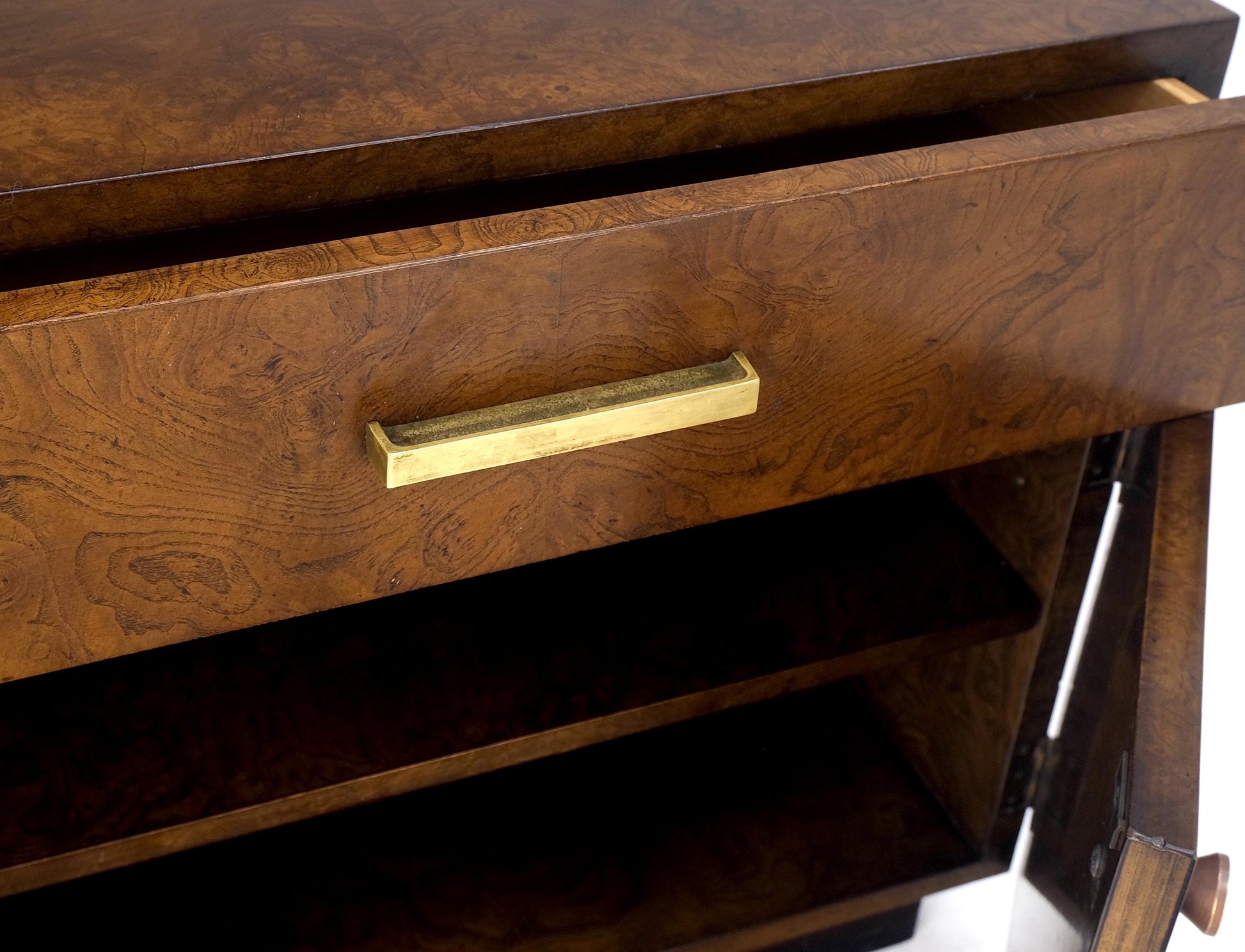EstablishedLines Mid Century Widdicomb Burl Wood Two Door One Drawer End Table Nightstand Mint!