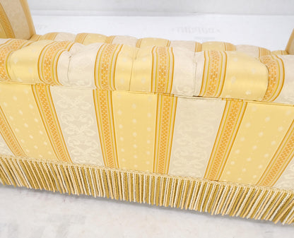 Gold & White Stripe Silk Upholstery Tufted Sofa Loveseat Tassels Decorated MINT!