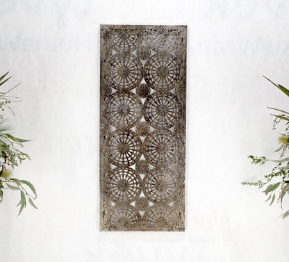 EstablishedLines Geometrical Patterns Silver Gilt Sheet Metal Wall Hanging Sculpture Screen MINT