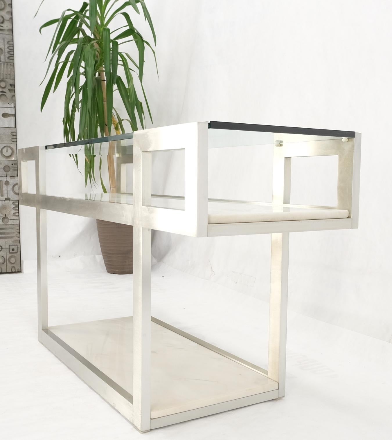 EstablishedLines Aluminum Frame Glass Shelves Two Marble Shelves Console Sofa Table Mid Century