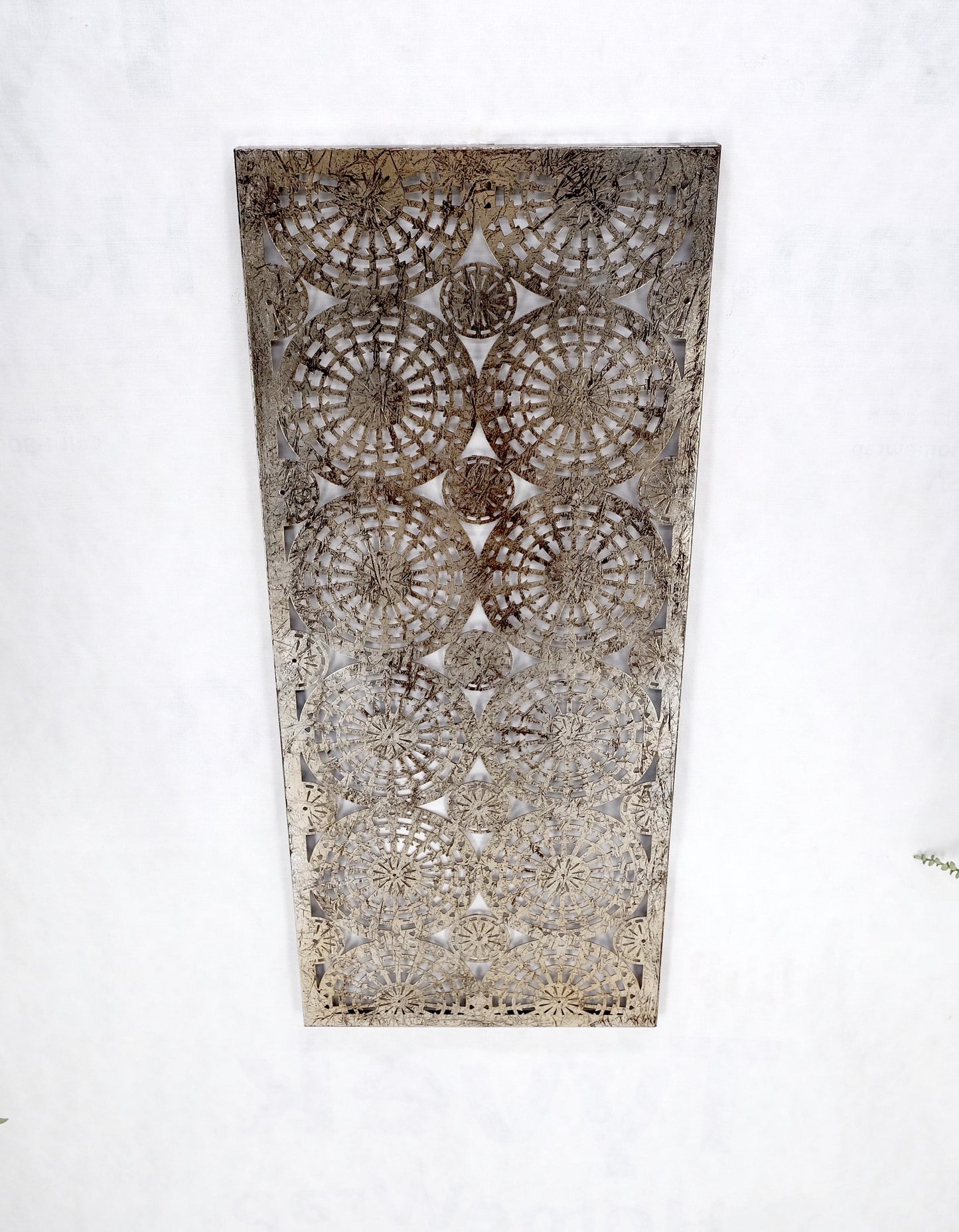 EstablishedLines Geometrical Patterns Silver Gilt Sheet Metal Wall Hanging Sculpture Screen MINT