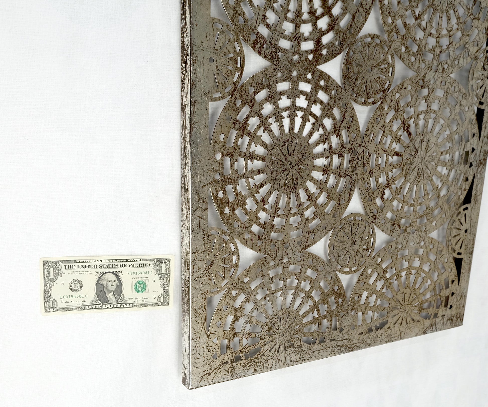 EstablishedLines Geometrical Patterns Silver Gilt Sheet Metal Wall Hanging Sculpture Screen MINT