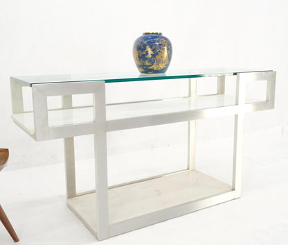 EstablishedLines Aluminum Frame Glass Shelves Two Marble Shelves Console Sofa Table Mid Century