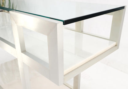 EstablishedLines Aluminum Frame Glass Shelves Two Marble Shelves Console Sofa Table Mid Century