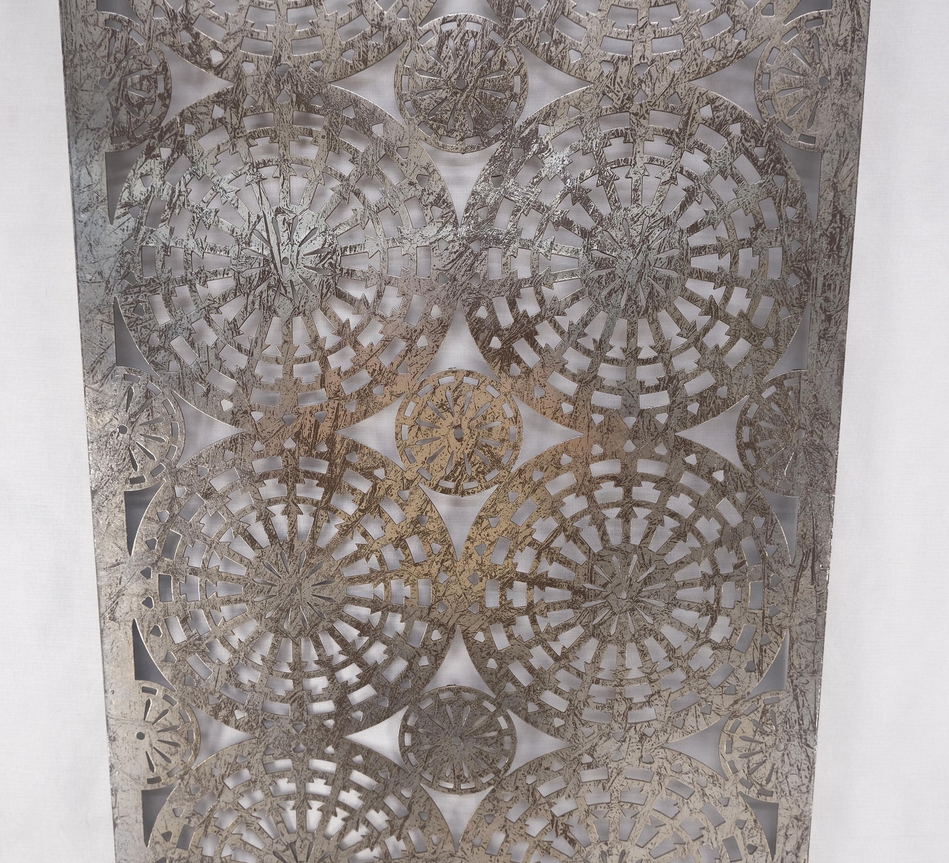EstablishedLines Geometrical Patterns Silver Gilt Sheet Metal Wall Hanging Sculpture Screen MINT