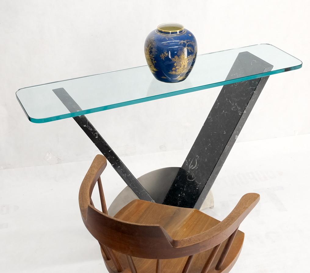EstablishedLines "V" Shape Marble Base Thick Glass Top Modern Custom Design Console Table