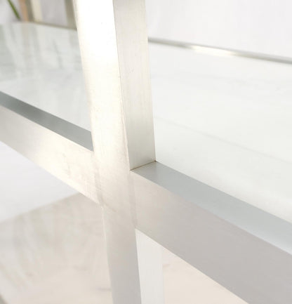 EstablishedLines Aluminum Frame Glass Shelves Two Marble Shelves Console Sofa Table Mid Century