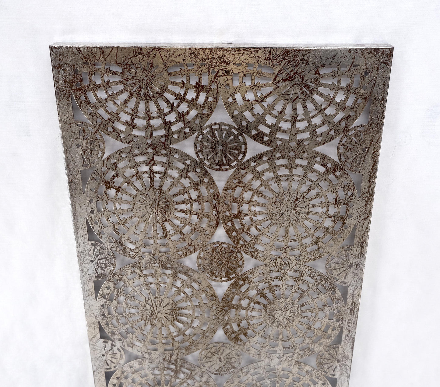 EstablishedLines Geometrical Patterns Silver Gilt Sheet Metal Wall Hanging Sculpture Screen MINT