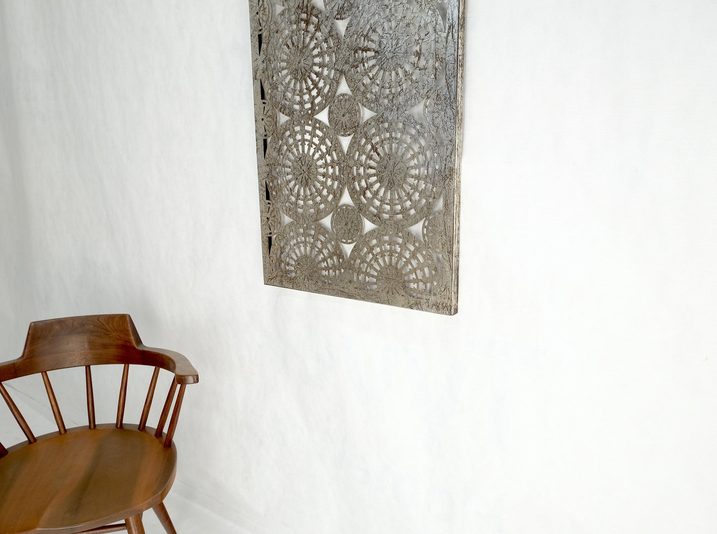EstablishedLines Geometrical Patterns Silver Gilt Sheet Metal Wall Hanging Sculpture Screen MINT