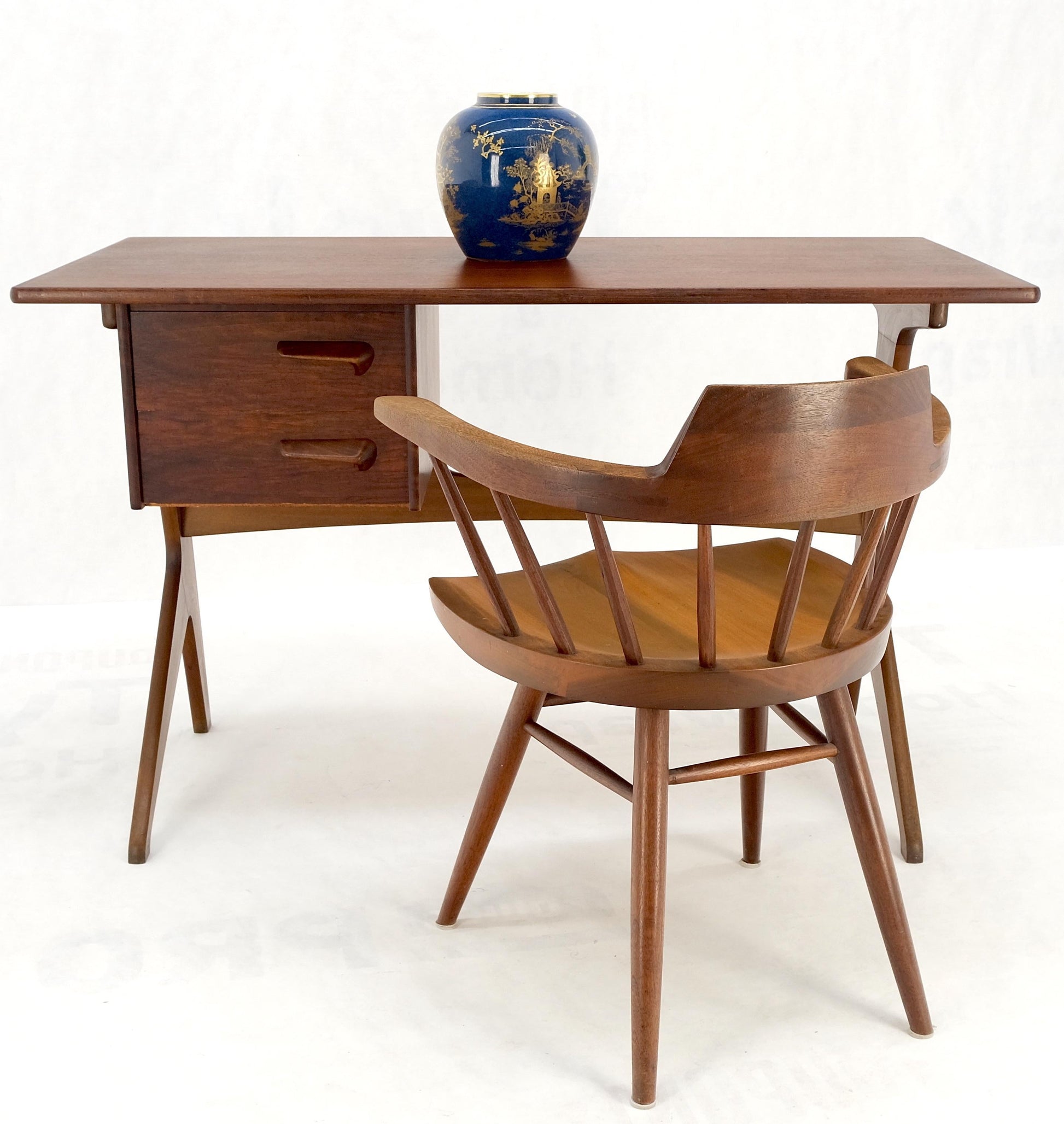 EstablishedLines Danish Mid-Century Modern Teak Asymmetrical Z Shape Base Low Profile Desk Mint!